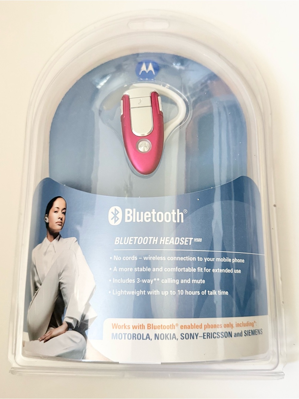 Motorola Pink and White Bluetooth Headset with Earhook